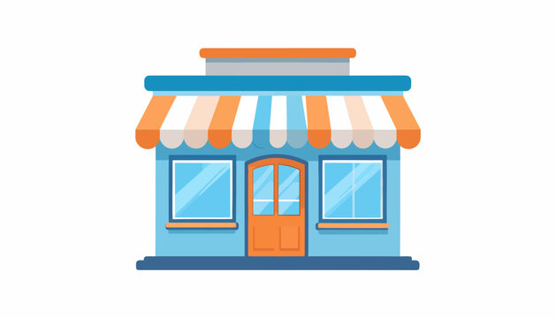 Modern flat design illustration of a small business storefront, featuring a striped awning and display windows, ideal for concepts like retail, commerce, and local shops