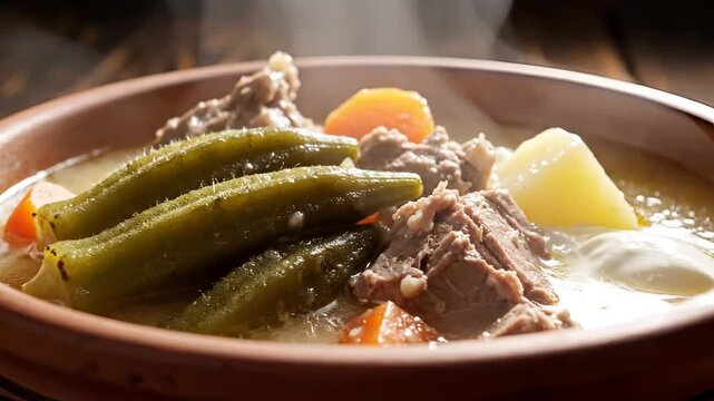 Hearty Beef and Okra Stew in a Rustic Bowl.