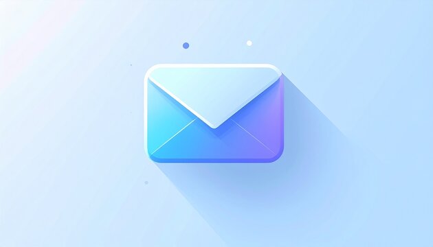 Glossy blue and purple envelope icon with a subtle shadow and particles, representing communication and digital messaging