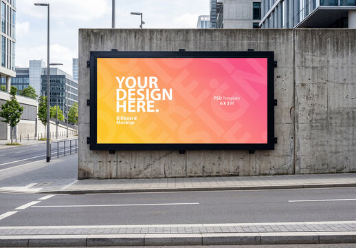 Horizontal billboard poster Mockup on the wall in the city