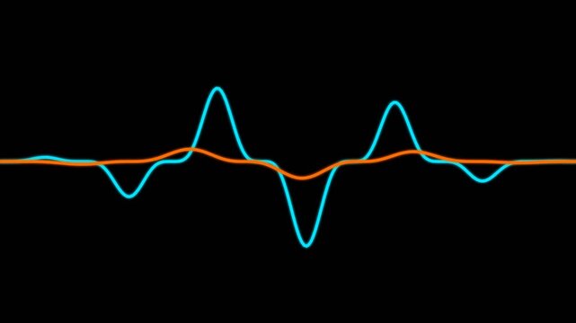Digital Audio Sound Waves Oscillating. Blue and orange frequency spectrum equalizer for music technology and data visualization.