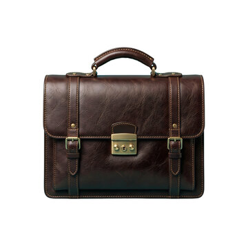 Vintage leather briefcase isolated on transparent background