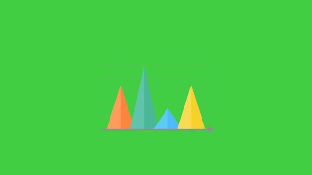 4K motion graphic visualization of an abstract financial market line graph showing multiple data trends, waves, and node points. Isolated on a chroma key green screen for business and stock market