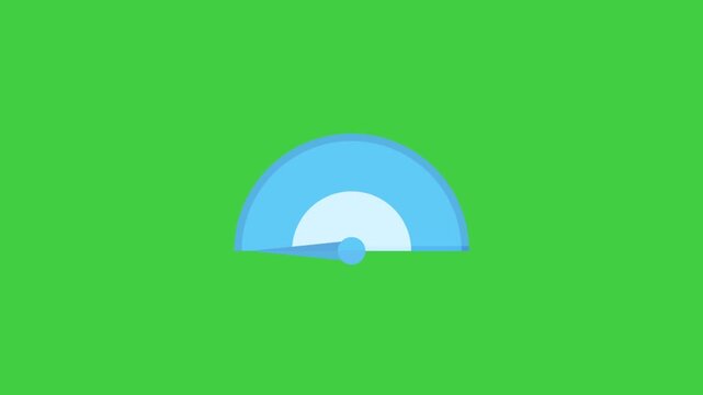 4K motion graphic animation of a minimalist semi-circle gauge or radial arc progress chart. Clean flat vector graphic element isolated on a chroma key green screen background for data presentation.