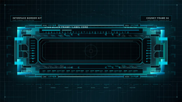 Holographic safety array HUD with biohazard, security, toxic and alert icons, circular scanners, data pods and dark technical grid background