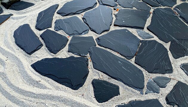 Natural Stone Paving with Sand and Gravel Accents.
