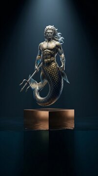 Celestial Abyssal Bronze Scale Glass Ichthyocentaur Hybrid Open Sea Warden Of Aegea Levitating Above Sunken Pedestal