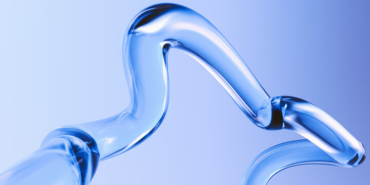 3d blue liquid glass streamline design element, pipe shaped wave, 3d rendering medical or cosmetic minimal abstract background