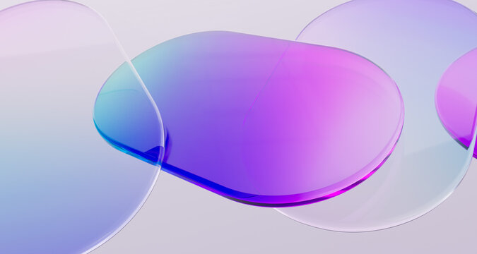 Blue purple gradient glass simple geometric shapes levitation abstract 3d rendering modern minimal background.