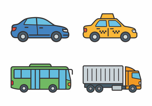 Car Taxi Bus and Delivery Truckn 