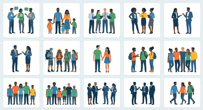 Diverse Group of People Standing Together in Various Poses.