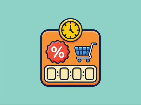Flash Sale Countdown Icon with Clock and Shopping Cart.