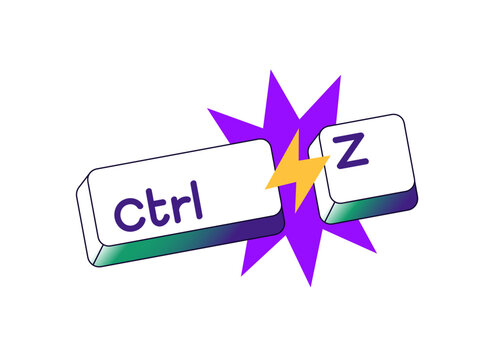 Icon of Ctrl Z. Hot keys to cancel, delete edits in file. Funny sticker with computer buttons. Shortcut, keyboard combination with thunder bolt. Flat isolated vector illustration on white background