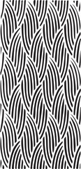 Fototapeta premium Vertical geometric pattern with curved lines creating organic leaf shapes in black and white.