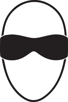 A stylized black silhouette of a face wearing a blindfold, conveying mystery and hidden identity.