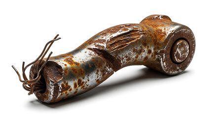 Obraz premium Rusty metal object with a bent pin on a white background