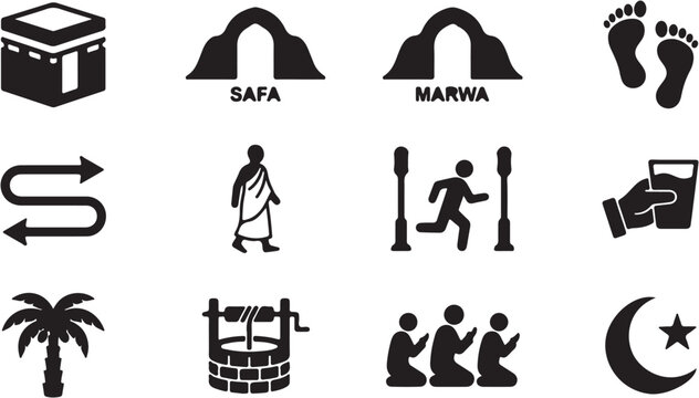 Islamic pilgrimage icons and symbols.
