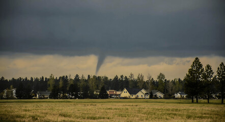 Fototapeta premium Distant Tornado Touching Down Near Homes