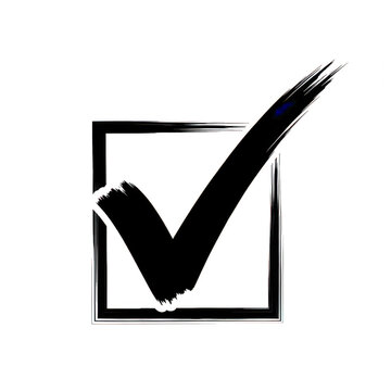 A large black check mark in a square isolated on transparent background