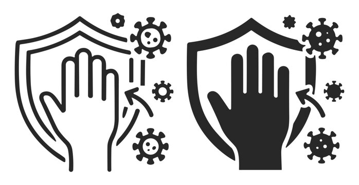 Hand shield protection icon blocking virus germs infection prevention vector illustration on transparent background