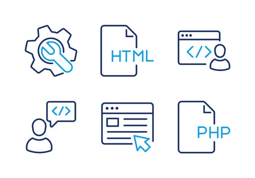 Web Development, HTML, and PHP thin line icon set. Minimal web icons