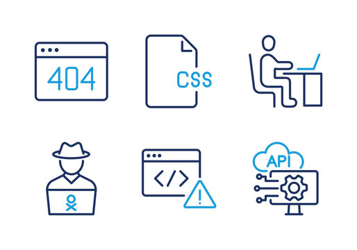 Cyber Security and 404 Web Error thin line icon set. Minimal web icons