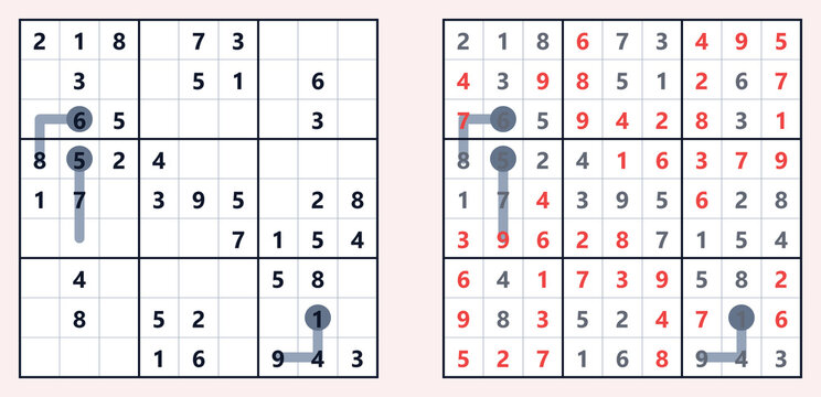 Sudoku puzzle with completed and partially solved sections  