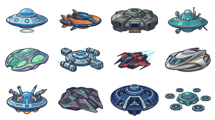 Collection of diverse futuristic spacecraft and alien flying saucers. © Zadar