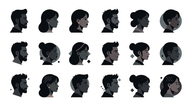 Diverse Human Profile Silhouettes Collection.