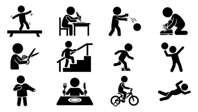 Dyspraxia and Developmental Coordination Disorder Symptom Silhouette Icon Set
