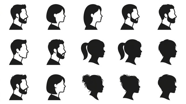 Diverse Human Silhouettes Profile Views Collection.