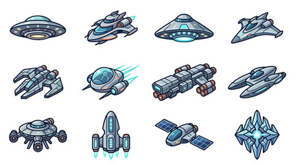 Collection of futuristic alien spacecraft and flying saucers. © Zadar