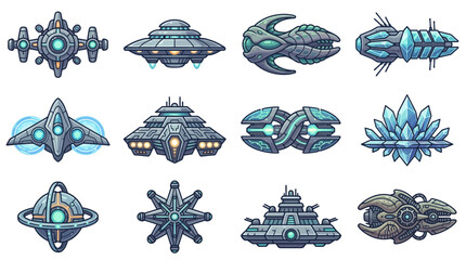 Collection of futuristic alien spacecraft and spaceships. © Zadar