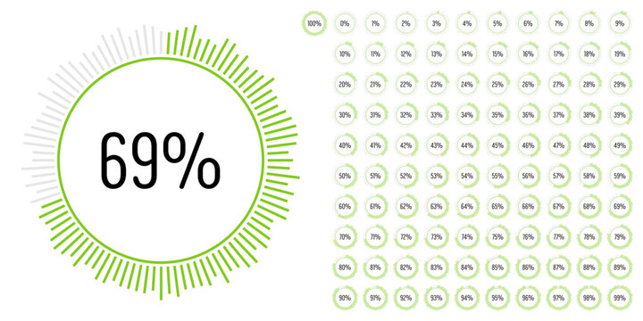 Set of circle percentage progress bar diagrams meters from 0 to 100 ready-to-use for web design, user interface UI or infographic - indicator with green