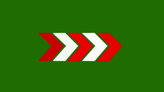 The white and red color right direction concept icon animation on green background.Abstract road direction icon animation.
