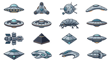 Collection of futuristic spacecraft and alien flying saucers. © Zadar