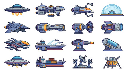 Collection of futuristic spacecraft and alien flying saucers. © Zadar