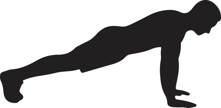 Man doing pushup plank position black silhouette isolated on white background fitness workout exercise sports vector design element