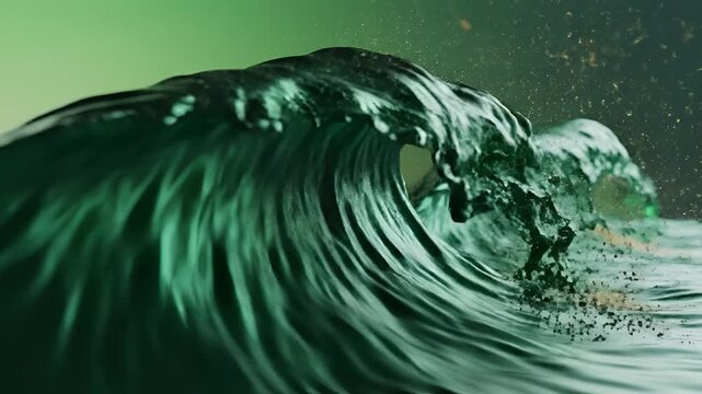 Dynamic Green Ocean Waves Crashing in Slow Motion Abstract Art.