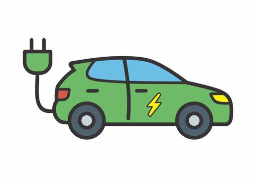 Eco Friendly Electric Vehicle Charging Flat Vector Icon
