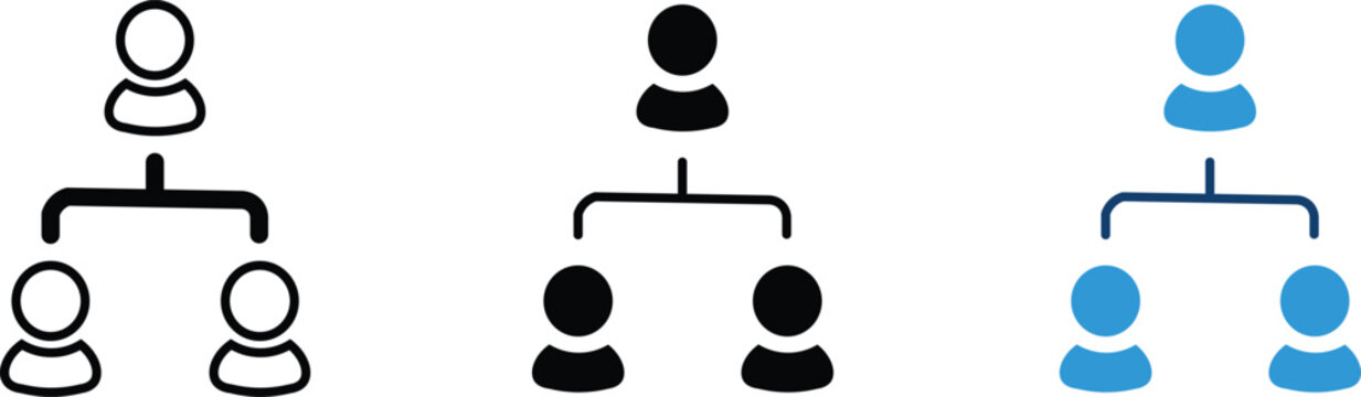 Organizational chart icons set, corporate hierarchy structure symbols, business team management flow vector, professional leadership diagram elements