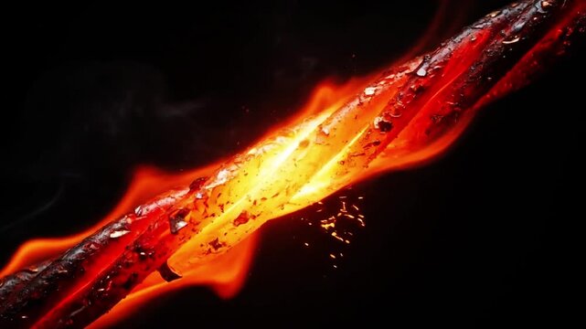 Red hot metal wire glowing intensely, heat and energy science concept