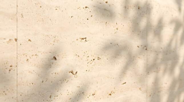Shadows of Leaves on Travertine: Delicate shadows of tree leaves dance across a textured beige travertine surface, creating a subtle and natural pattern.