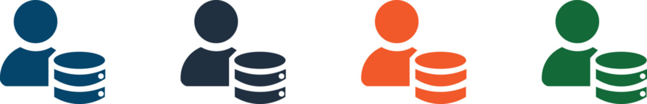 Database administrator icons set, user profile with server storage symbols, data management and information technology vector graphics