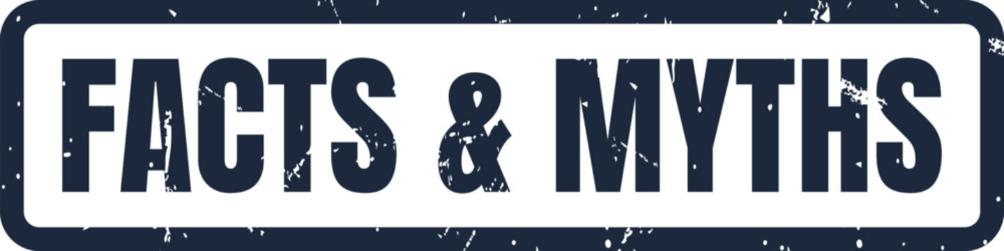 A vintage style stamp graphic displaying the words facts and myths for comparative analysis concept design