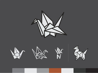 Fototapeta premium Minimalist origami bird and animal vector icons set.