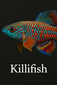Close view of a brightly patterned killifish aquarium pet