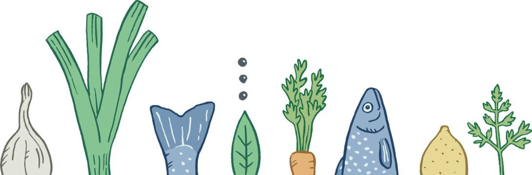 Saibling mit Wurzelgem&uuml;se und Zitrone, Farb-Illustration