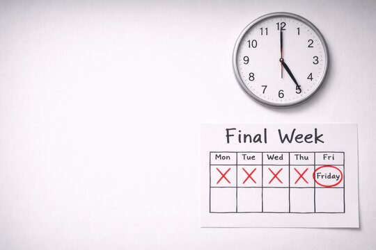 Clock showing final week countdown with calendar marking Friday deadline
