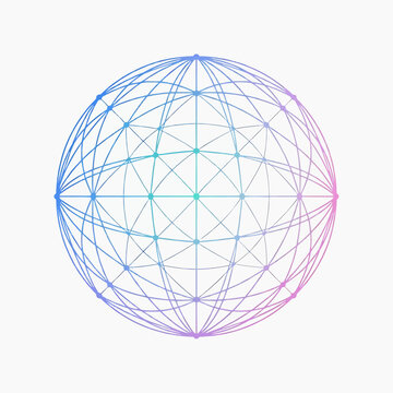 Abstract blue and purple gradient wireframe network globe